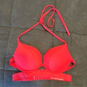 Victoria’s Secret The Hottie Halter Swim Bikini TOP ONLY coral vibrant red 32B